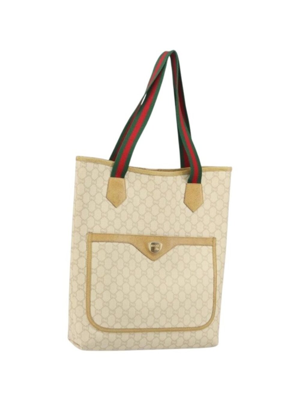 GUCCI GG Plus Supreme Web Sherry Line Tote Bag PVC White